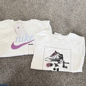 Nike Kids White Tees with Purple and Black Graphics
